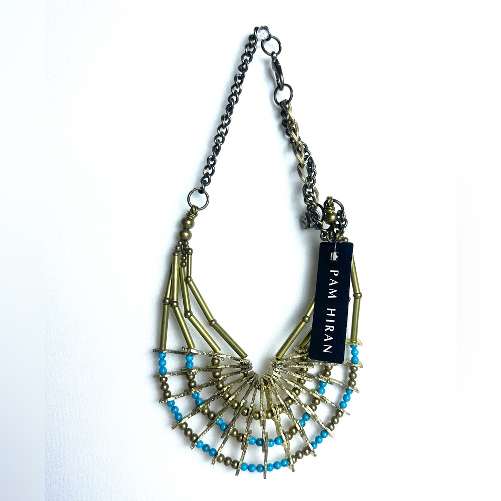 ❗️NEW Anthropologie Pam Hiran Gold and Turquoise Statement Necklace